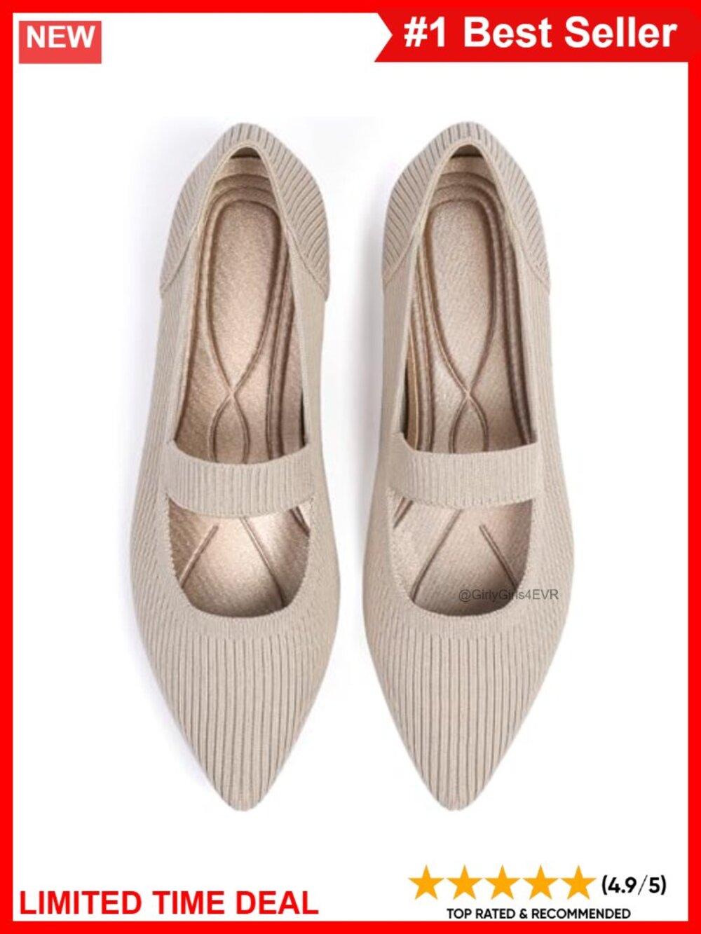 Knit Mary Jane Flats Pointed Toe Washable Ballet Comfort Shoes